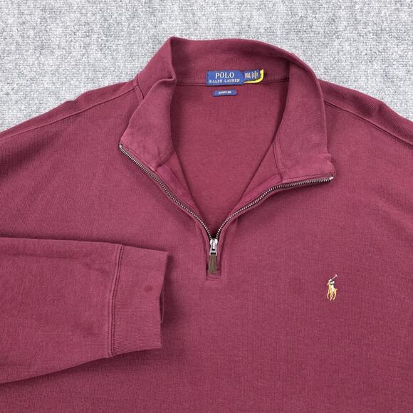 Polo Ralph Lauren Sweater Mens 2XLT Burgundy Estate Rib 1/4 Zip Knit Pullover - Picture 10 of 16
